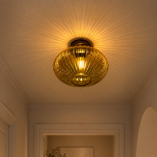 Amber Ribbed Glass Ceiling Light
