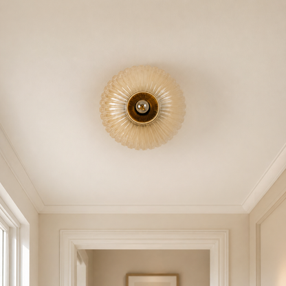 Amber Ribbed Glass Ceiling Light