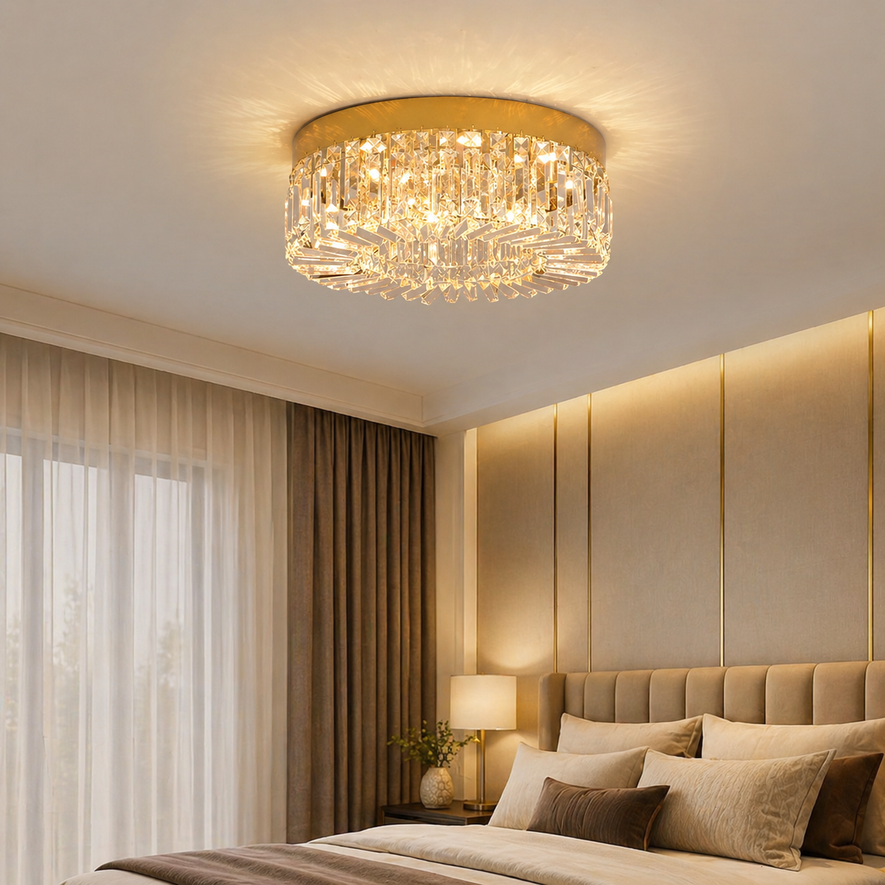 Gold Crystal LED Ceiling Light | Modern Surface Mounted Chandelier