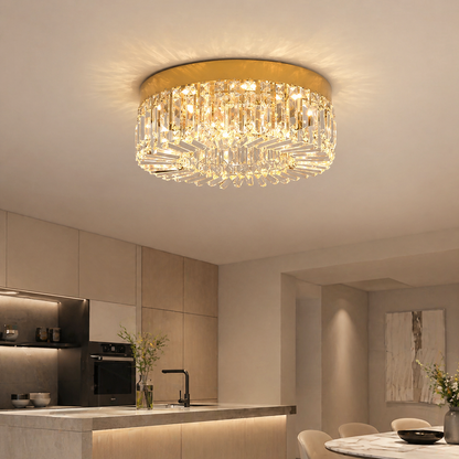 Gold Crystal LED Ceiling Light | Modern Surface Mounted Chandelier