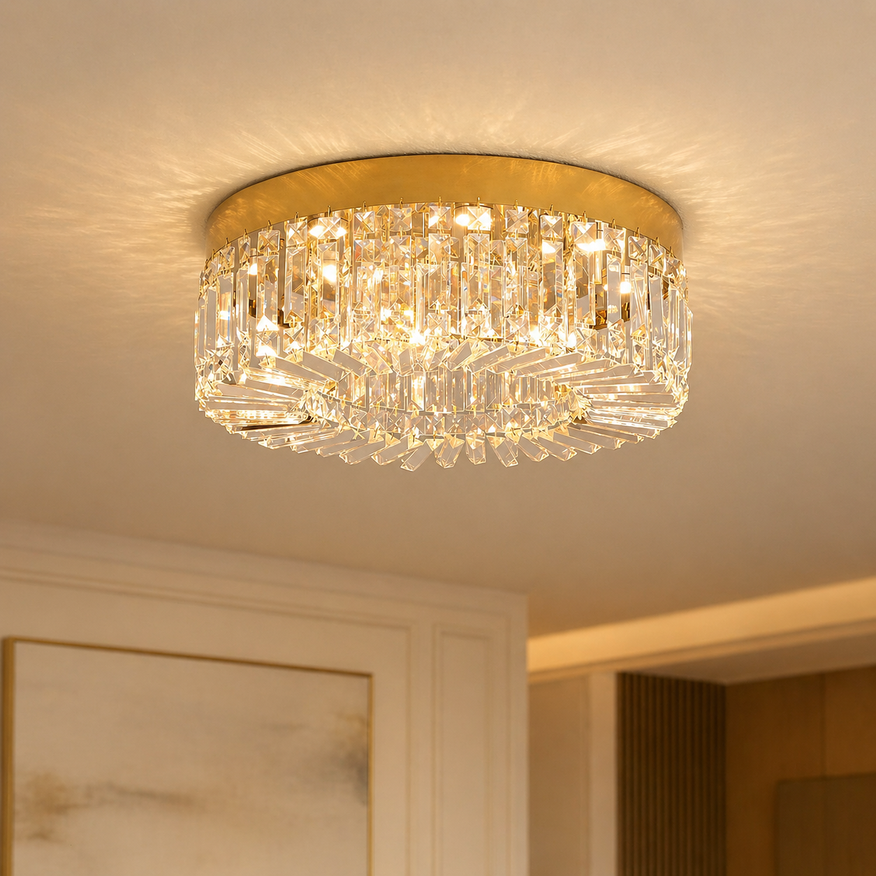 Gold Crystal LED Ceiling Light | Modern Surface Mounted Chandelier