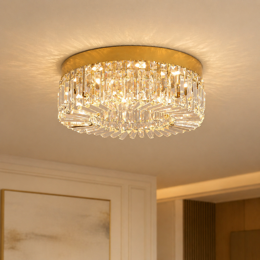 Gold Crystal LED Ceiling Light | Modern Surface Mounted Chandelier