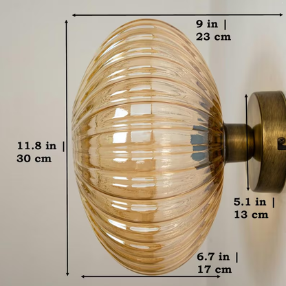Amber Ribbed Glass Ceiling Light
